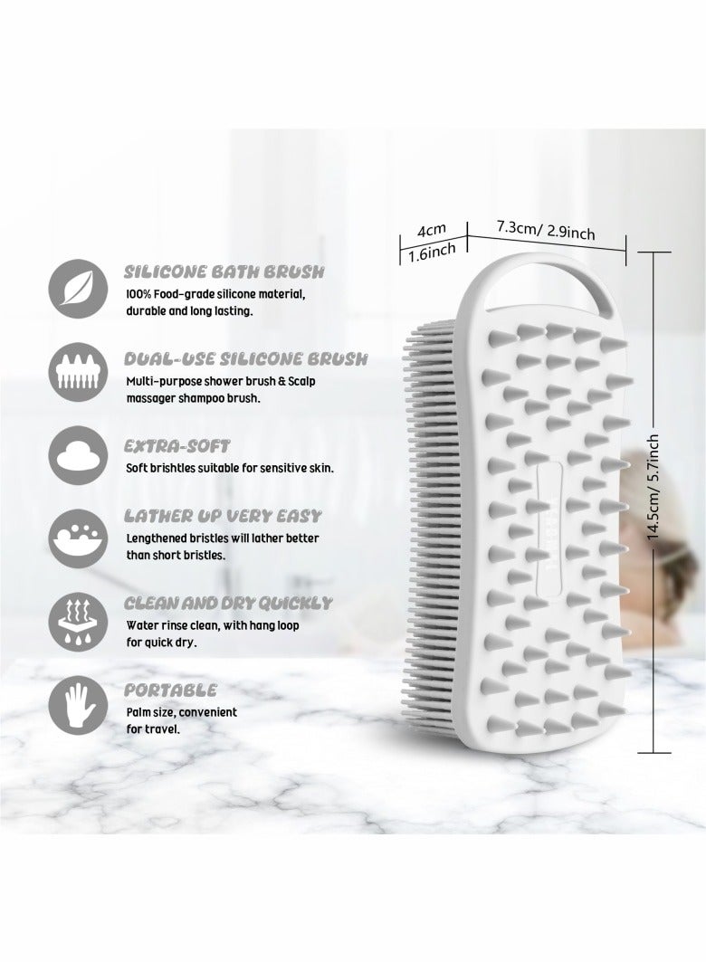 YEADMAL Dual-use Silicone Body Scrubber with Scalp Massage Shampoo Brush Exfoliating Bath Body Brush Gentle Shower Scrubber for Men or Women Skin Cleansing, Grey - Image 4