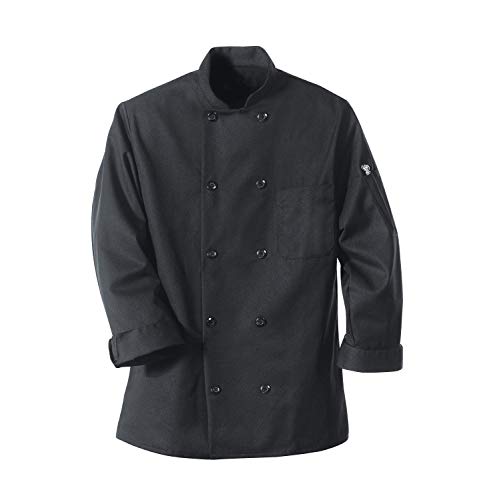 Chef Designs mens Black Coat Ten Pearl Buttons chefs jackets, Black, X-Small US - Image 2