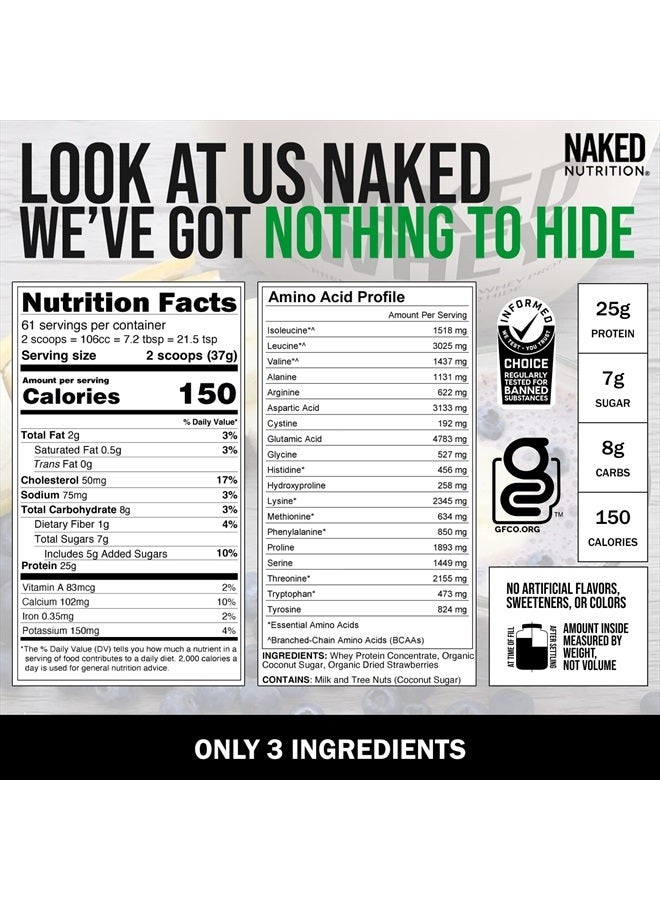 Nakd بروتين مصل اللبن بنكهة الفراولة - مسحوق بروتين مصل اللبن الطبيعي 100% من حليب الأبقار التي تتغذى على العشب + فراولة مجففة + سكر جوز الهند - 5 رطل بكميات كبيرة، خالي من الكائنات المعدلة وراثيًا، خالي من الصويا، خالي من الجلوتين. يساعد في نمو العضلات والتعافي - 61 حصة - Image 4