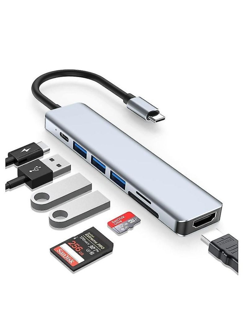 ELTRAZONE 7 in 1 USB C Multiport Adapter for Macbook Pro/Air & Type C Enable Devices - Image 1