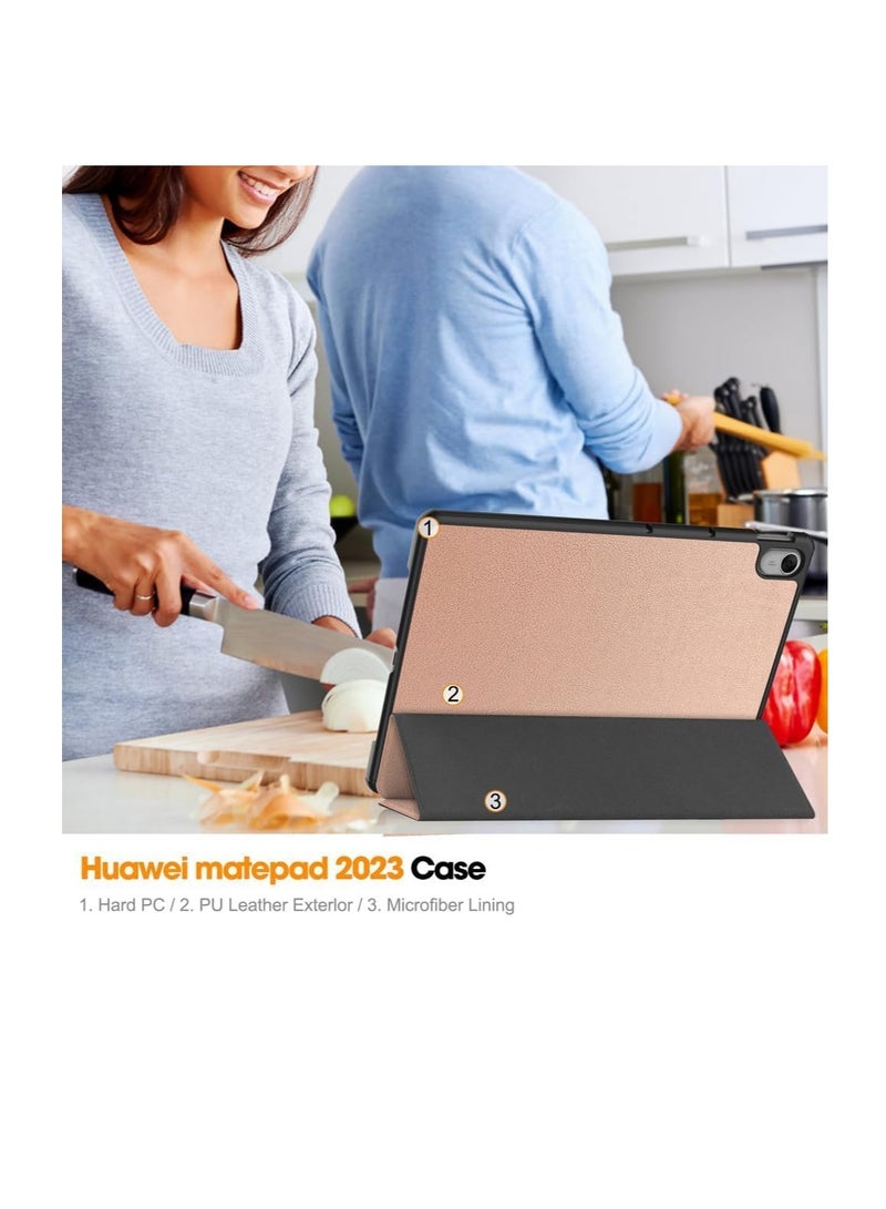 Shockproof Tablet Case Compatible with Huawei MatePad 11.5 inch 2024  BTK-W00 BTK-W09, Slim Trifold PU Shockproof Case with Pencil Holder (Pink) - Image 2