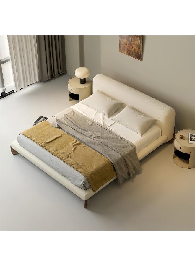 LUXURY LUXE Luxury Luxe Fleece Fabric Bed Frame with Upholstered Headboard - Solid Wood Structure, No Assembly Needed - Beige (W120xL200 to W200xL200 cm) (150 x 200 cm With Medical Mattress)  - Image 5