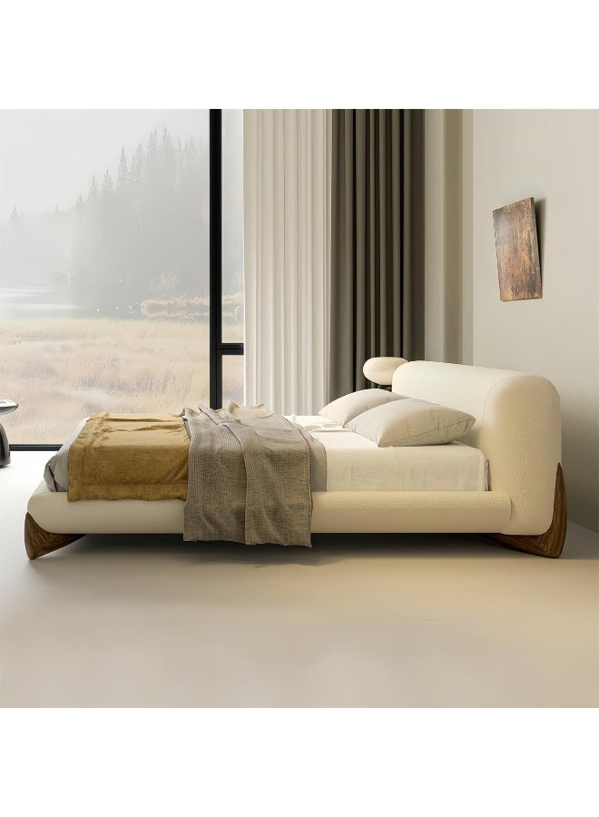 LUXURY LUXE Luxury Luxe Fleece Fabric Bed Frame with Upholstered Headboard - Solid Wood Structure, No Assembly Needed - Beige (W120xL200 to W200xL200 cm) (150 x 200 cm With Medical Mattress)  - Image 4