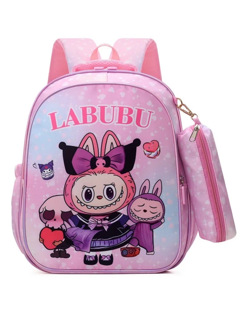 LABUBU Children's Schoolbag, Kindergarten,Primary SchoolCute Cartoon Schoolbag, Boys and Girls, Lightening Backpack, 35*28*12cm + Free Pencil Case