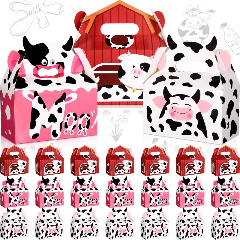 Nezyo 24 Pack Cow Party Favors Gifts Boxes for Candy Treats Goodies Animal Print Boxes for Farm Birthday Party Decorations Baby Shower Wedding Supplies - Image 1
