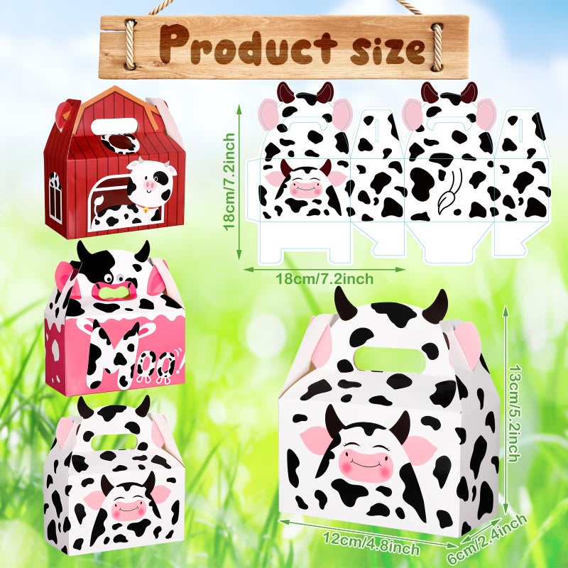 Nezyo 24 Pack Cow Party Favors Gifts Boxes for Candy Treats Goodies Animal Print Boxes for Farm Birthday Party Decorations Baby Shower Wedding Supplies - Image 2