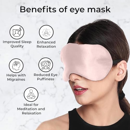 MAKSTILE Silk Sleeping Eye Mask For Meditation/Sleep Mask/Travel/Relaxing With Adjustable Straps&Complete Blindfold Blackout(Baby Pink Color Sleep Mask For Women/Men/Girls) - Image 2