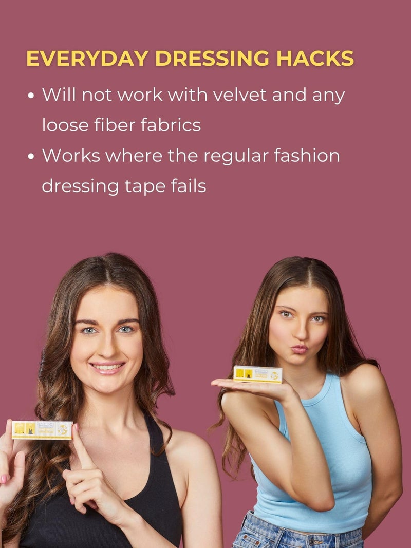 SLICKFIX Extra Strong Fashion Dressing Tape (Trial Pack of 18) Invisible Double-sided Body Tape (Fabric and Skin Friendly) Strong Adhesive for all day use | Transparent | ?10L x 3W cm - Image 4