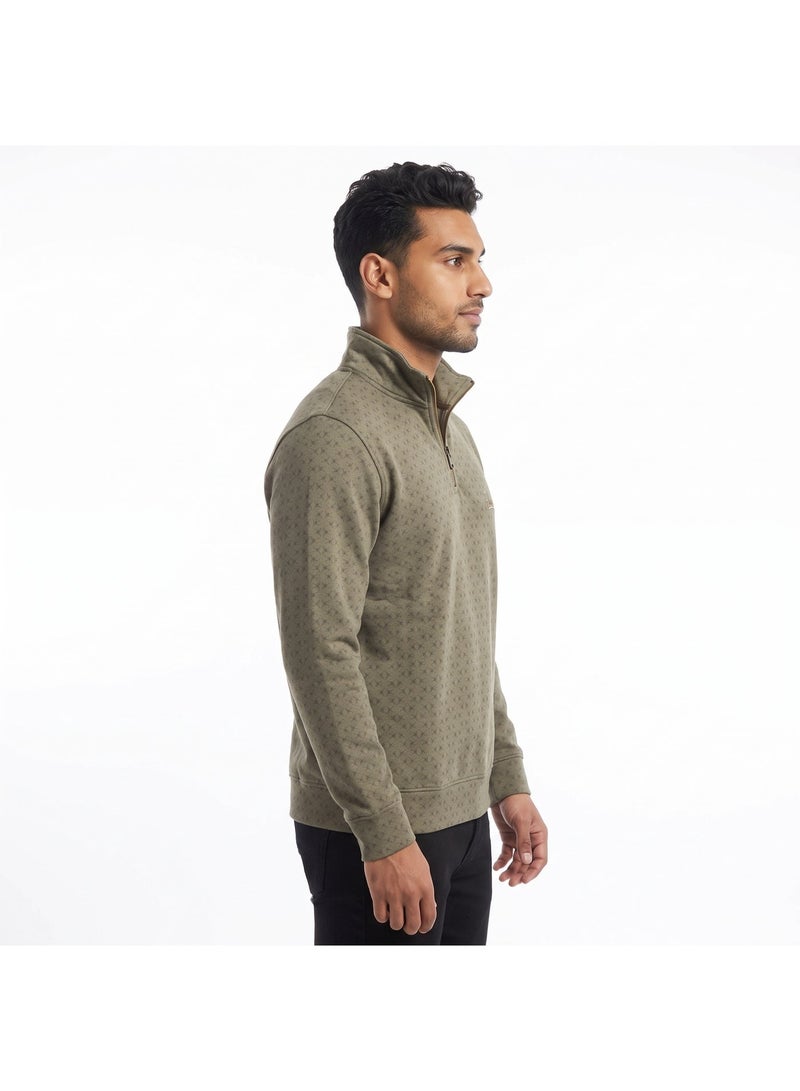 بافون Self Pattern Zip Through Neck Sweatshirt - Taupe - Image 4