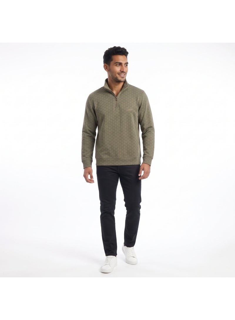 بافون Self Pattern Zip Through Neck Sweatshirt - Taupe - Image 5