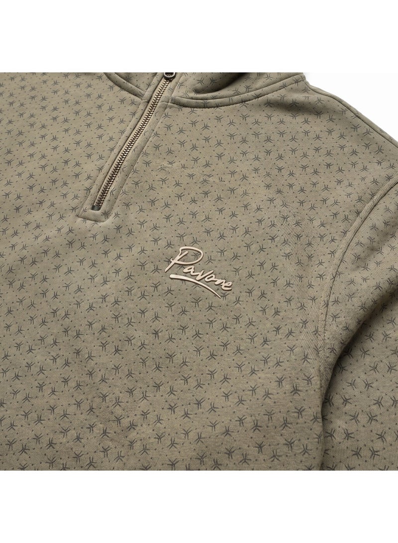 بافون Self Pattern Zip Through Neck Sweatshirt - Taupe - Image 2