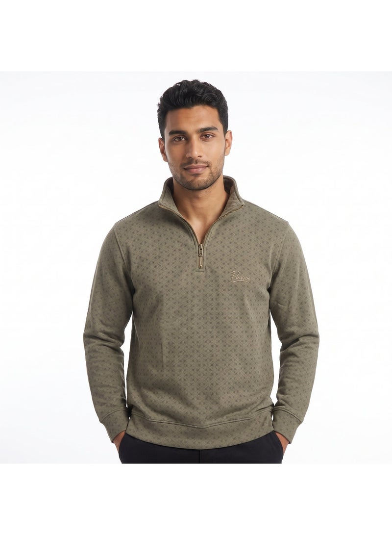 بافون Self Pattern Zip Through Neck Sweatshirt - Taupe - Image 1