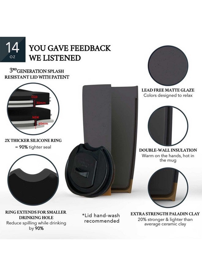 Mora Double Wall Ceramic Coffee Travel Mug with Lid, 14 oz, Portable, Microwave, Dishwasher Safe, Insulated Reusable Tall Cup, Splash Resistant Lid - To Go Tumbler for Car Cup Holder, Nightwaves - Image 4