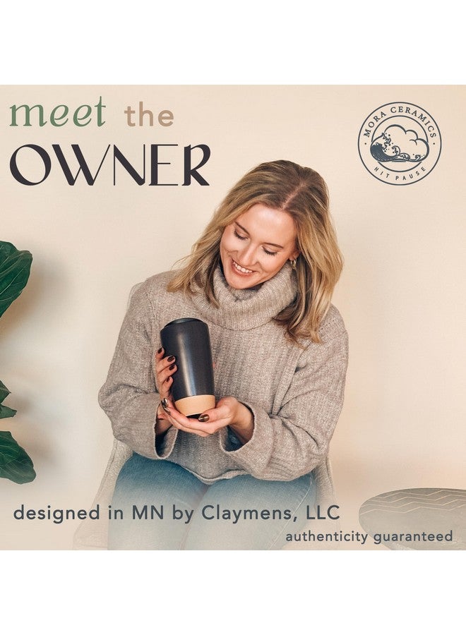 Mora Double Wall Ceramic Coffee Travel Mug with Lid, 14 oz, Portable, Microwave, Dishwasher Safe, Insulated Reusable Tall Cup, Splash Resistant Lid - To Go Tumbler for Car Cup Holder, Nightwaves - Image 3