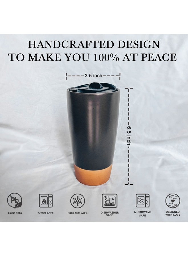 Mora Double Wall Ceramic Coffee Travel Mug with Lid, 14 oz, Portable, Microwave, Dishwasher Safe, Insulated Reusable Tall Cup, Splash Resistant Lid - To Go Tumbler for Car Cup Holder, Nightwaves - Image 2