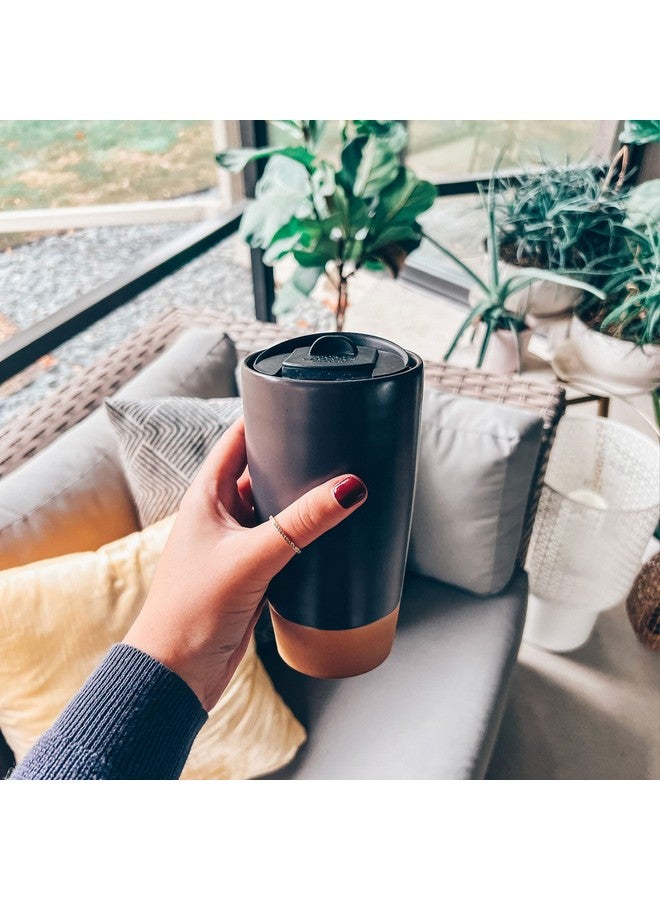 Mora Double Wall Ceramic Coffee Travel Mug with Lid, 14 oz, Portable, Microwave, Dishwasher Safe, Insulated Reusable Tall Cup, Splash Resistant Lid - To Go Tumbler for Car Cup Holder, Nightwaves - Image 5