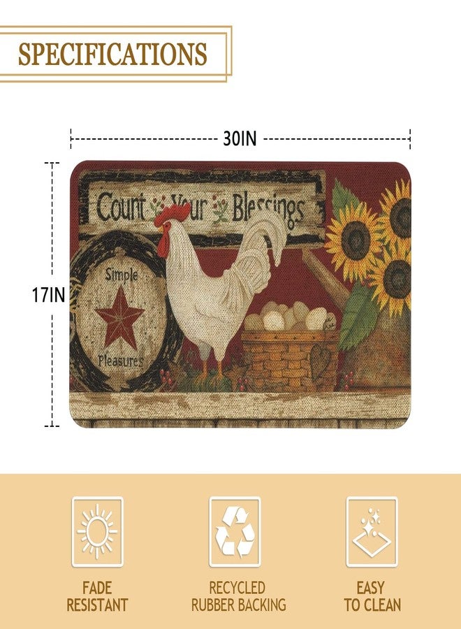 Roszwtit Farmhouse Kitchen Rugs and Mats, Farm Rooster Door Mat, Seasonal Washable Non-Slip Floor Mats for Home Kitchen Decor 30x17 Inch - Image 2