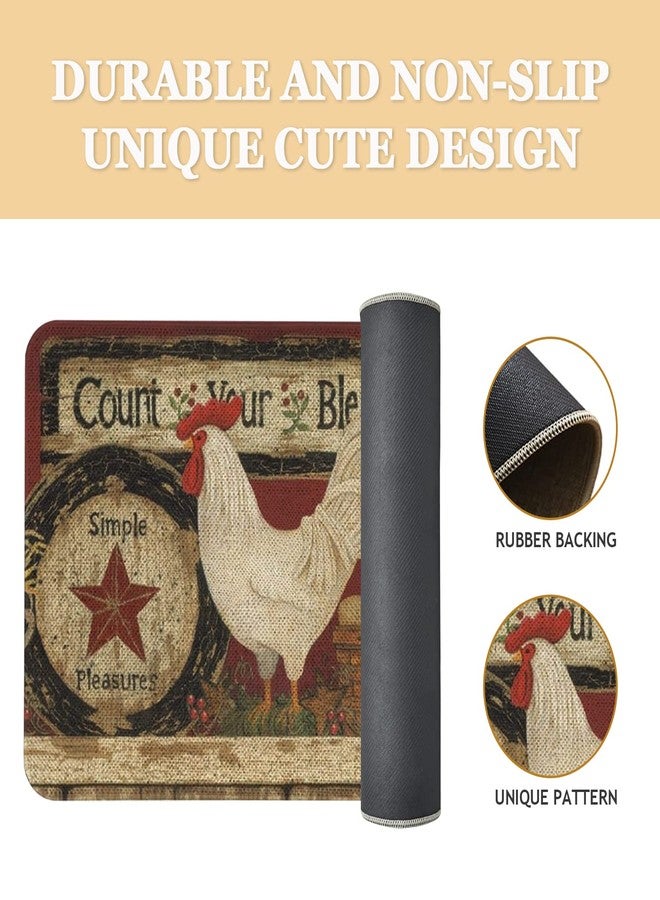 Roszwtit Farmhouse Kitchen Rugs and Mats, Farm Rooster Door Mat, Seasonal Washable Non-Slip Floor Mats for Home Kitchen Decor 30x17 Inch - Image 3
