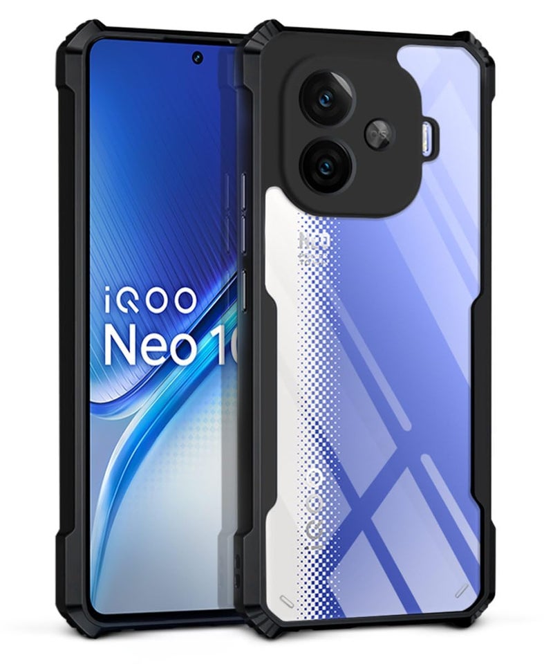 WOW IMAGINE Shock Proof Clear Protective Back Case for IQOO Neo 10R - AirEDGE Technology | 360 Degree Camera Protection | Transparent Hybrid Back Case Mobile Cover - Black - Image 1