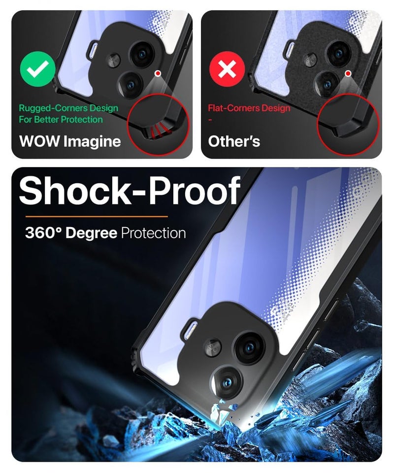 WOW IMAGINE Shock Proof Clear Protective Back Case for IQOO Neo 10R - AirEDGE Technology | 360 Degree Camera Protection | Transparent Hybrid Back Case Mobile Cover - Black - Image 3