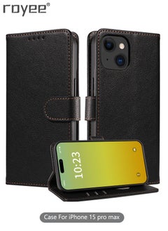 Royee Compatible with iPhone 15 Pro Max Wallet Case with Card Holder and Wrist Strap Wallet Flip Cover for iPhone 15 Pro Max 6.7inch, Black  - Image 1