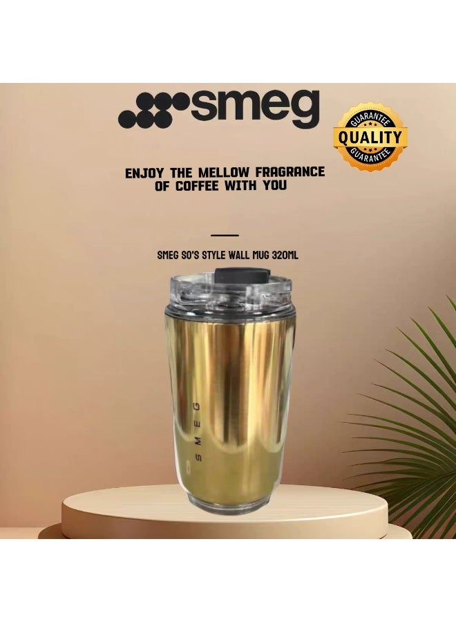 SMEG Retro Watanabe Gold 320ml Double-Walled Vacuum Stainless Steel Insulated Mug 360° Leak-Proof Car Travel Portable Coffee Cup One-Click Direct Drinking Hot and Cold Dual-Use Four Options Available - Image 1