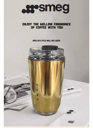 SMEG Retro Watanabe Gold 320ml Double-Walled Vacuum Stainless Steel Insulated Mug 360° Leak-Proof Car Travel Portable Coffee Cup One-Click Direct Drinking Hot and Cold Dual-Use Four Options Available - view 3