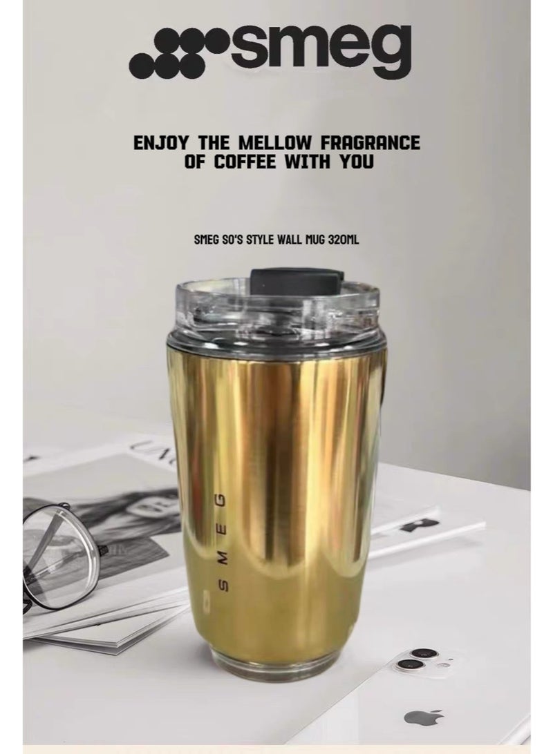 SMEG Retro Watanabe Gold 320ml Double-Walled Vacuum Stainless Steel Insulated Mug 360° Leak-Proof Car Travel Portable Coffee Cup One-Click Direct Drinking Hot and Cold Dual-Use Four Options Available - Image 3