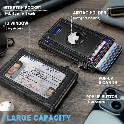 miyozi Airtag Wallet for Men Slim Pop Up Credit Card Holder RFID Blocking Mens Minimalist wallet for 79 Cards ID Window with Gift Box - Image 3
