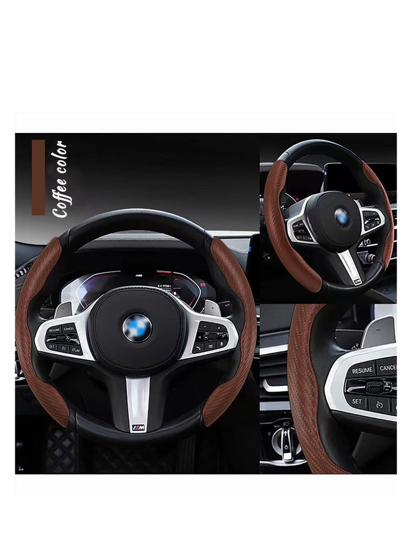SYOSI Carbon Fiber Pattern Steering Wheel Cover, Anti-Slip Segmented Steering Wheel Protector Car Accessory for Women&Man, Suitable for Most Models(Coffee) - Image 2