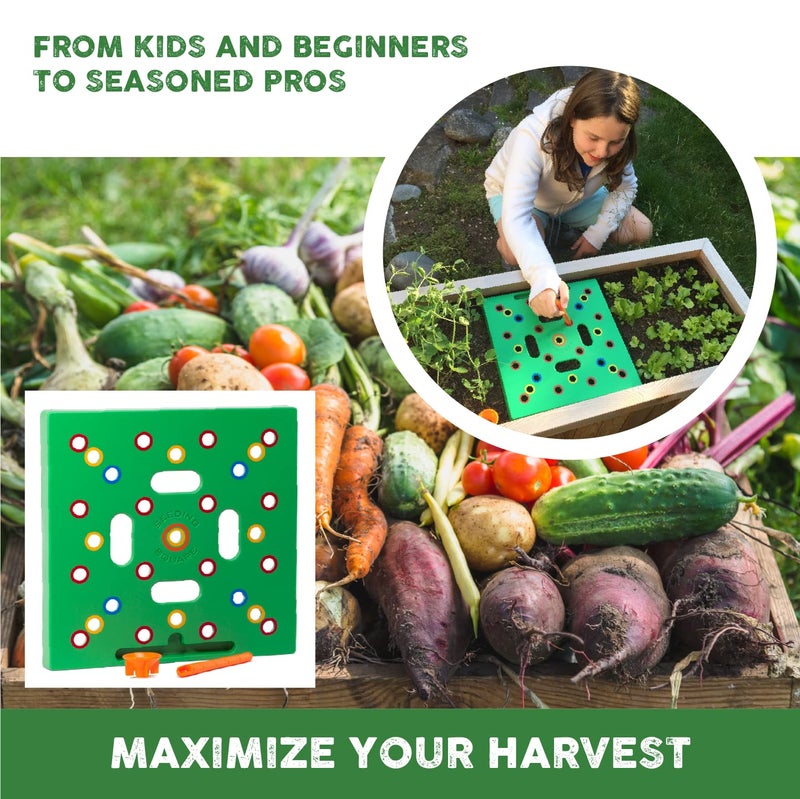Seeding Square - Seed and Seedling Spacer Tool for Bigger Harvests, Organized Plants & Fewer Weeds – Color-Coded Gardening Template with Magnetic Dibber, Ruler & Planting Guide - Image 3