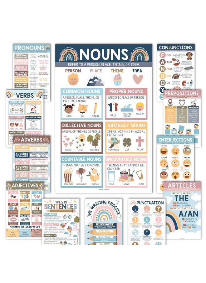 Hadley Designs Hadley Designs 12 Boho Parts of Speech Posters for Classroom Posters for Language Arts, Grammar Posters for Classroom, Kids Educational Posters for Elementary  - Image 1