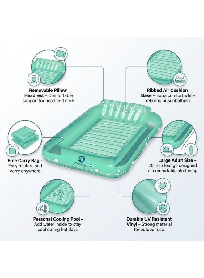 Adventure Lab Inflatable Tanning Pool Lounge Float with Pillow – 70” Suntan Pool Float, Personal Sunbathing Lounger for Adults, Large Inflatable Pool Raft for Swimming Pool, Beach & Summer Relaxation - Image 4