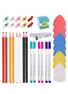 35 PCS Tailor's Chalk Kit with 10 Tailor's Chalk, 8 Sewing Marking Pencil ,6 Disappearing Fabric Marker Pen ,10 Multipurpose Sewing Clips and 1 Tape Measures