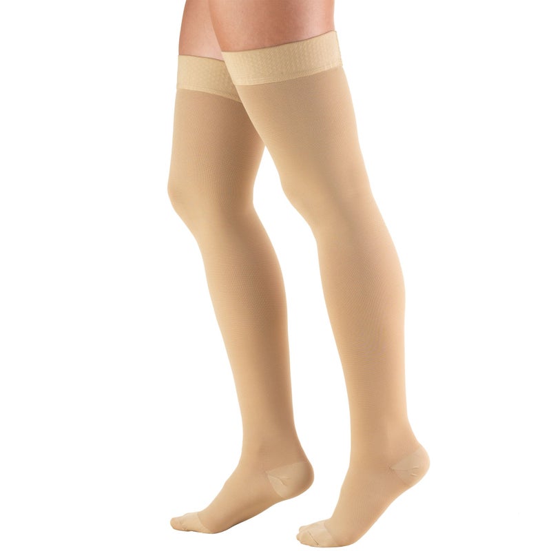 Truform 2030 mmHg Compression Stockings for Men and Women Thigh High Length Dot Top Closed Toe Beige Large