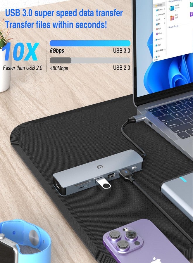 Totu USB C Hub,TOTU 7-in-1 Docking Station, Enabling Stunning 4K HDMI Visuals, Lightning-Fast 5Gbps File Transfers via 3 USB 3.0 Ports, SD/TF Read Card Access Dependable 100W PD Power Delivery Charging - Image 3