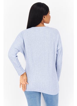 Zero Women Round Neck Knitted Sweater, Blue  - Image 1