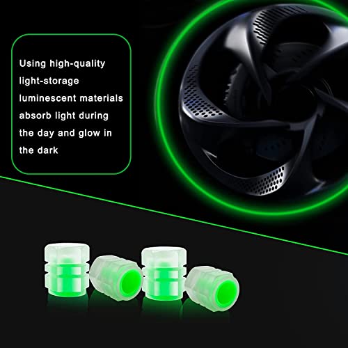 Careflection || Luminous Wheels Cap Tire Valve Stem, Glow Luminous at Night, Air Caps Cover Fluorescent, Illuminated Auto Car Wheel Valve Stem Caps Cover for SUV, Motorcycles, Truck (4 PCS, Green) - Image 3