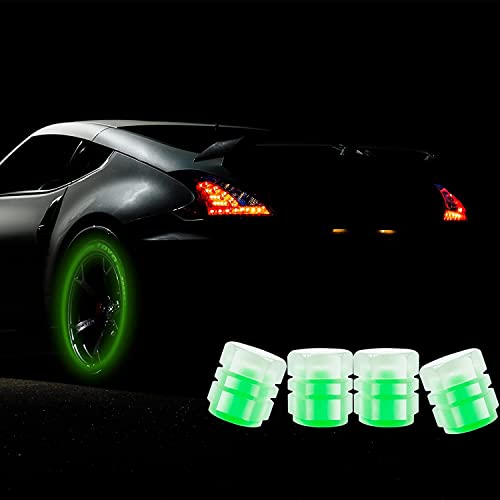 Careflection || Luminous Wheels Cap Tire Valve Stem, Glow Luminous at Night, Air Caps Cover Fluorescent, Illuminated Auto Car Wheel Valve Stem Caps Cover for SUV, Motorcycles, Truck (4 PCS, Green) - Image 1