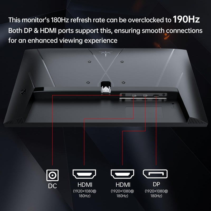 KTC 24 inch 190Hz/180Hz Gaming Monitor,HDR 400 Fast IPS Screen,FHD 1080P Monitor, 133% sRGB,AdaptiveSync,1ms Response Time,HDMI *2&DP*1,Tilt Adjustable, Eye Care - Image 5