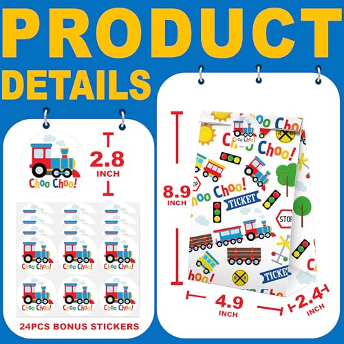 BonBeeDesign Train Party Favors Candy Bags with Stickers - Train Goodie Gift Treat Bags - Train Themed Birthday Party Supplies - Image 2