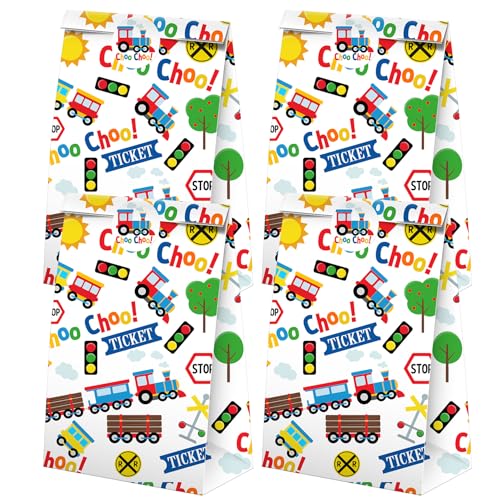 BonBeeDesign Train Party Favors Candy Bags with Stickers - Train Goodie Gift Treat Bags - Train Themed Birthday Party Supplies - Image 1