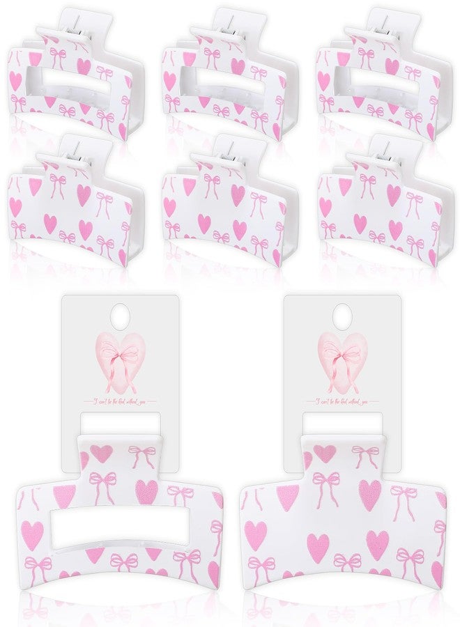 Janinka 8 Pcs Coquette Pink Bow Hair Claw Clip with Card Bulk for Bridesmaid Proposal Gift 3.35In Cute Heart Rectangle Nonslip Jaw Clip for Women Bridal Shower Wedding Bachelorette Birthday Accessory - Image 1