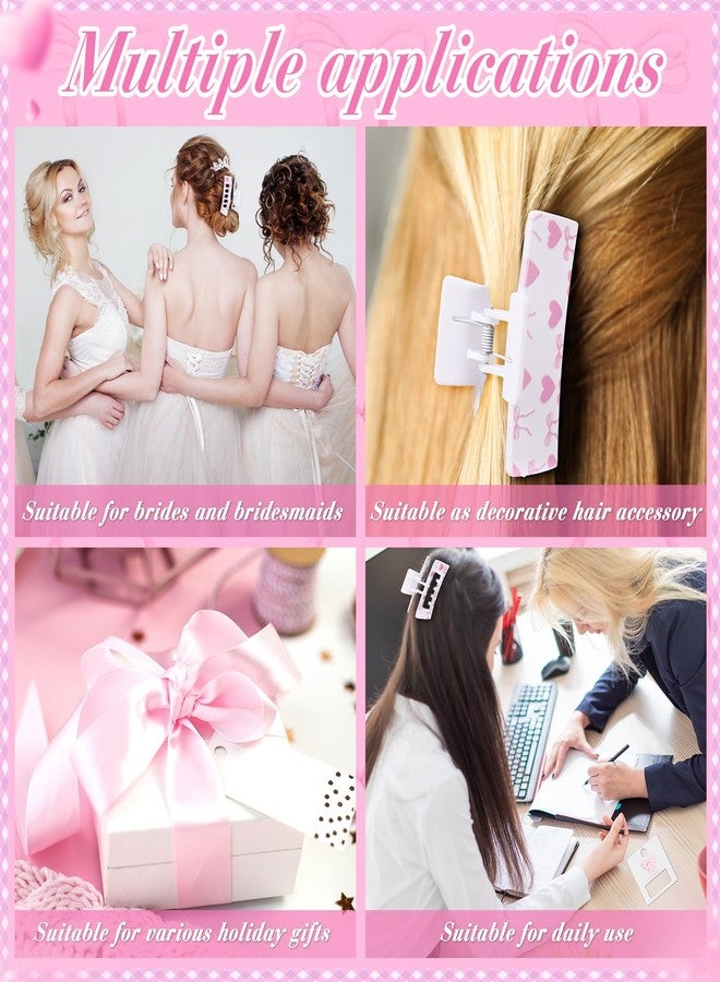 Janinka 8 Pcs Coquette Pink Bow Hair Claw Clip with Card Bulk for Bridesmaid Proposal Gift 3.35In Cute Heart Rectangle Nonslip Jaw Clip for Women Bridal Shower Wedding Bachelorette Birthday Accessory - Image 5
