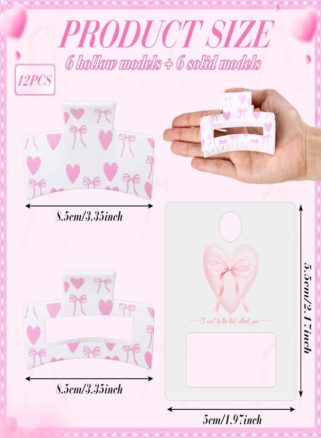 Janinka 8 Pcs Coquette Pink Bow Hair Claw Clip with Card Bulk for Bridesmaid Proposal Gift 3.35In Cute Heart Rectangle Nonslip Jaw Clip for Women Bridal Shower Wedding Bachelorette Birthday Accessory - Image 2