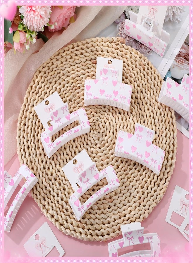Janinka 8 Pcs Coquette Pink Bow Hair Claw Clip with Card Bulk for Bridesmaid Proposal Gift 3.35In Cute Heart Rectangle Nonslip Jaw Clip for Women Bridal Shower Wedding Bachelorette Birthday Accessory - Image 4