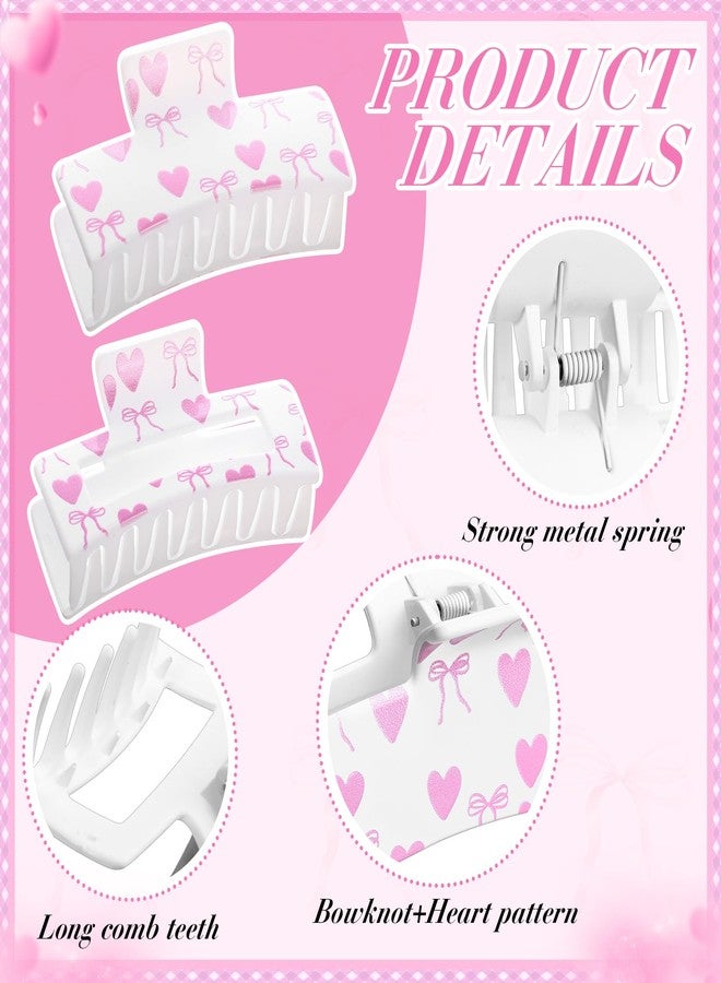 Janinka 8 Pcs Coquette Pink Bow Hair Claw Clip with Card Bulk for Bridesmaid Proposal Gift 3.35In Cute Heart Rectangle Nonslip Jaw Clip for Women Bridal Shower Wedding Bachelorette Birthday Accessory - Image 3