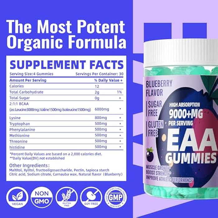 Pets Purest EAA Gummies 120 Gummies (Blueberry),Essential Amino Acids - All 9 Essential Aminos (EAA) and All Branched-Chain Aminos (BCAAs), Non-GMO, Gluten Free, Vegetarian Friendly - Image 3