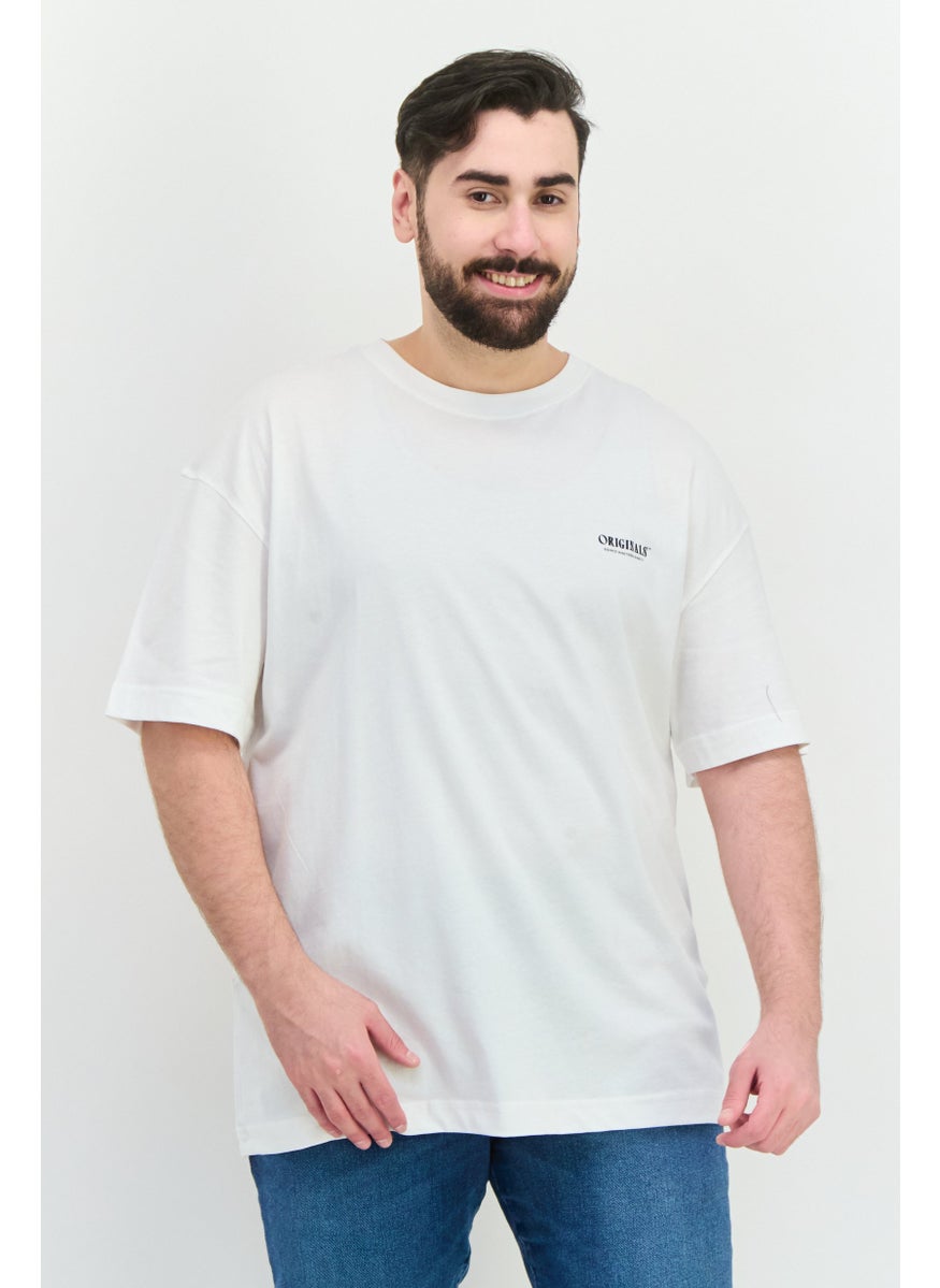 Jack Jones Men Crew Neck Short Sleeves Printed T-Shirt, White  - Image 1