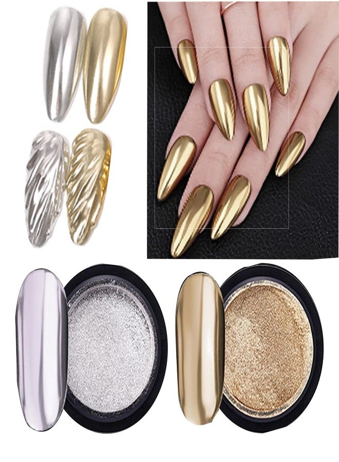 IHEOJAOC 2 Boxes Nail Chrome Powder- Golden Silver for Nails Glitters Mirror Laser Neon Powder Aurora Powder Decoration with Eyeshadow Sticks - Image 4